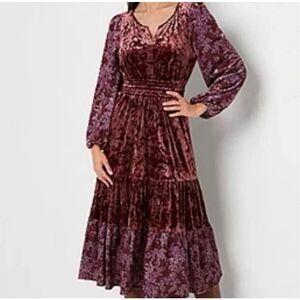 Frye & Co. Tiered Floral Velour Maxi Dress in Classic Wine Size XS